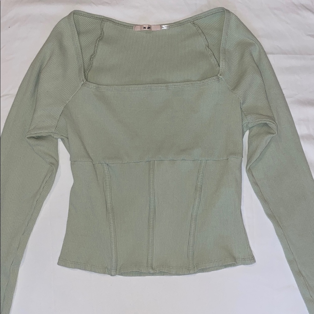Miami Ribbed Green Long Sleeve Top XL